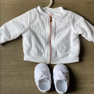 Eyelet bomber jacket w/ matching shoes, never worn